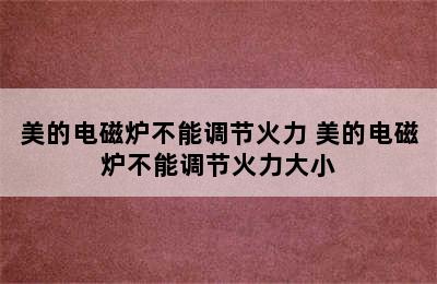 美的电磁炉不能调节火力 美的电磁炉不能调节火力大小